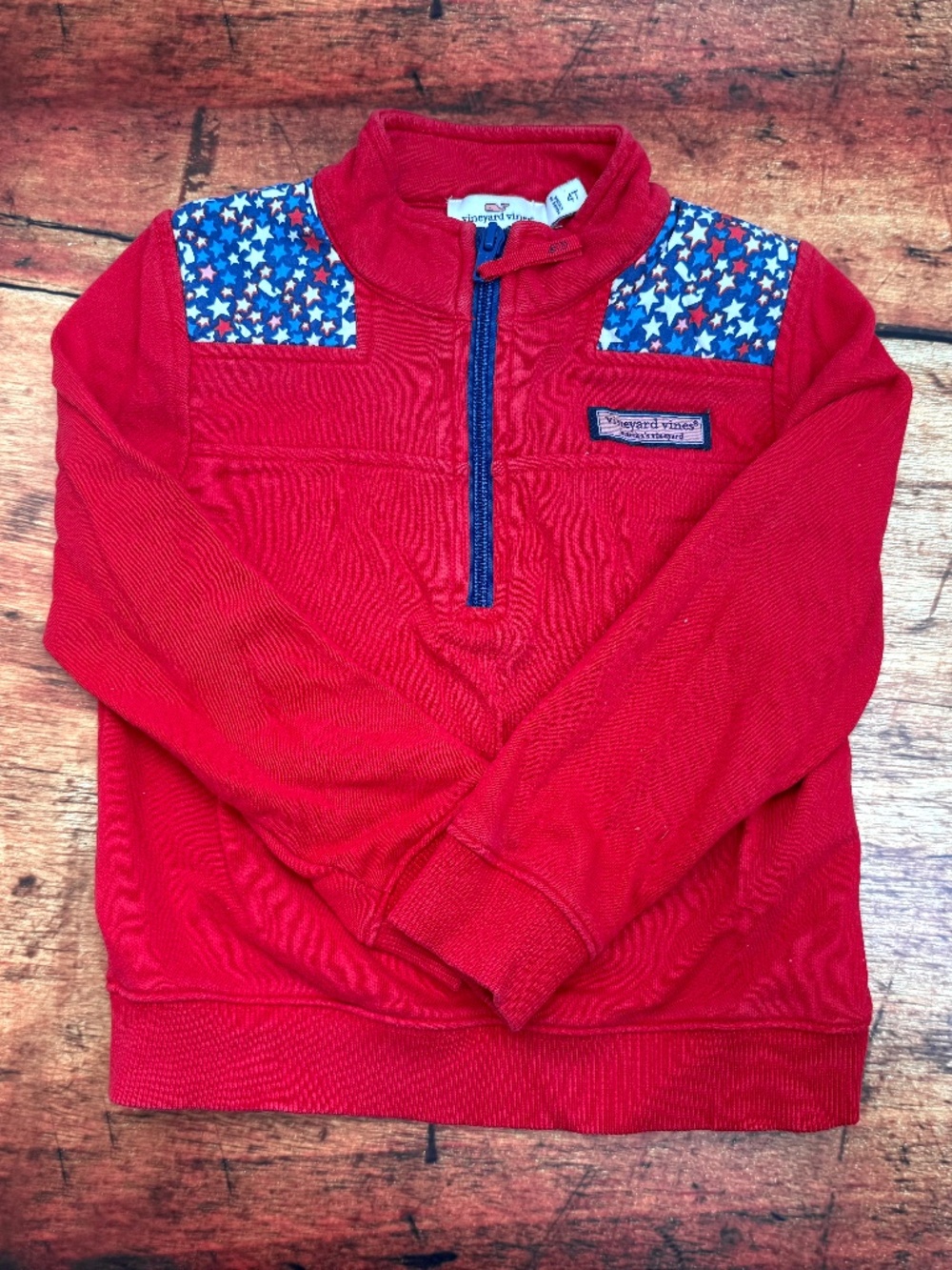 Vineyard Vines Kids Red Star Print Quarter-Zip Pullover – 4T
